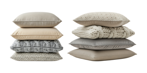 Cozy Pillow Stacks Soft Textures and Neutral Tones for Home Decor and Comfort