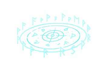 Glowing magic circle with runic symbols, casting ancient norse spell for fantasy adventure and mystical energy on transparent background