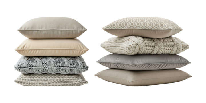Cozy Pillow Stacks Soft Textures and Neutral Tones for Home Decor and Comfort