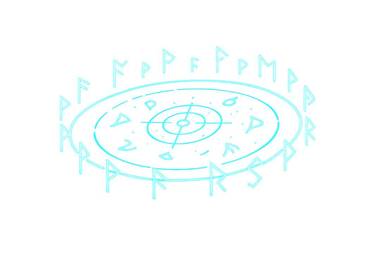 Glowing magic circle with runic symbols, casting ancient norse spell for fantasy adventure and mystical energy on transparent background