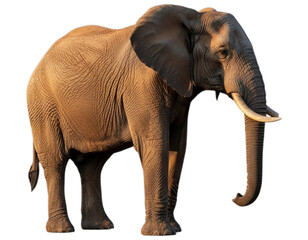 Fototapeta premium Solitary african elephant full body standing, tusks prominent, isolated on neutral isolated on transparent background