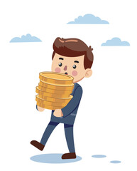 Business Growth, wealth, income, earnings Concept with Businessman Carrying a Stack of Coins