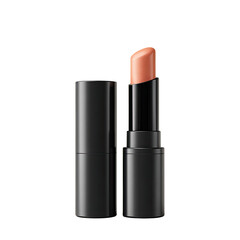 Obraz premium A single lipstick tube with its cap beside it, revealing a soft peachy color