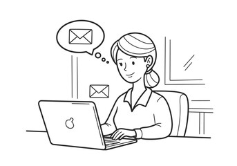Woman Working on Laptop with Email Notification