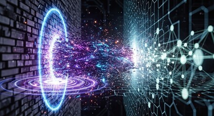 Futuristic Portal Gateway to Digital Network Universe.