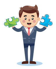 Leaders Connect Two Puzzle Pieces for Business Solutions or partnership