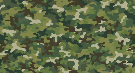 Jungle camouflage pattern in shades of green and brown, Tropical forest camo texture for outdoor and hunting gear, Classic green woodland camouflage