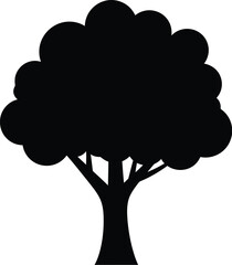 Simple black silhouette of a lush rounded tree with a thick trunk