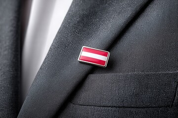 Austrian Flag Pin On Business Suit Lapel. National Symbol, Political Identity, Patriotism, Cultural Representation In Formal Context