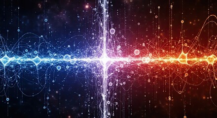 Abstract Energy Wave Collision Blue and Red Light Particles.