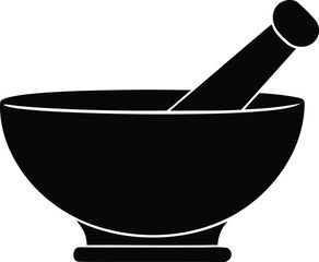 Vintage mortar and pestle graphic, retro kitchen or apothecary grinding tool