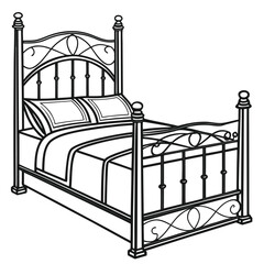 Black outline shows a bed with ornate ironwork and pillows on top