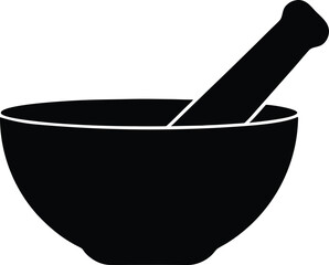 Mortar and pestle vector graphic, pharmacy symbol or apothecary tool silhouette