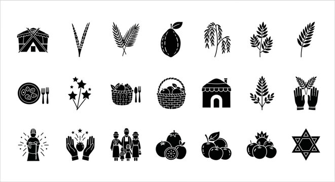 Sukkot Jewish Harvest Festival Icons Illustration.svg