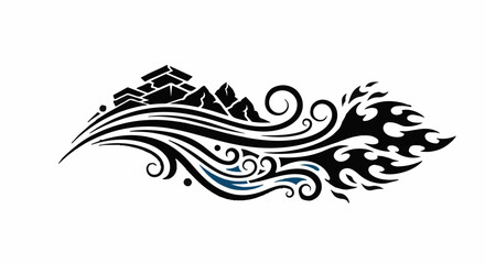 Fototapeta premium Abstract flowing design with stylized mountains and waves, symbolizing nature's power and serenity.