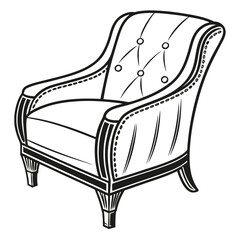 Elegant black and white armchair features button tufting and detailed trim throughout the entire outline