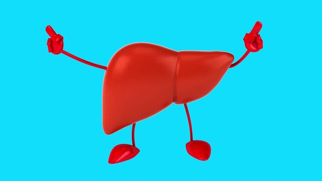 Conceptual 3D animation of a cartoon liver dancing (with alpha)