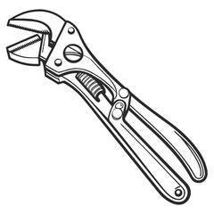 Detailed illustration of the contour of an adjustable pipe wrench showcases its form and mechanics