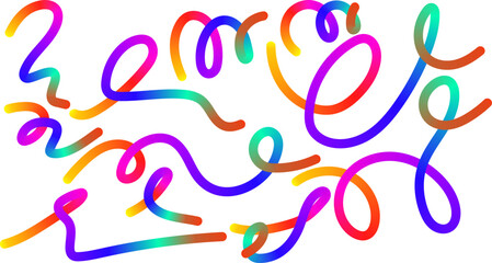 Colorful gradient abstract lines 3d wave shape doodle pattern, vibrant playful design vector element perfect for backgrounds. Organic Line Rainbow Color Ribbon