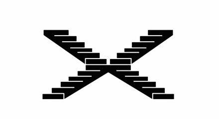 Obraz premium Abstract minimalist graphic of intersecting staircases forming an 'X' shape on a white background.