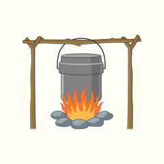 Campfire with pot. Vector illustration