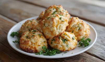 Fototapeta premium garlic cheddar biscuits on a farmhouse table