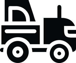 Isolated black silhouette showcases a small tow truck, with large tires, on white