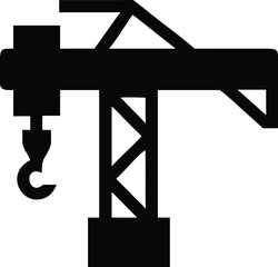 Tower crane equipment is depicted in this black silhouette with a solid white backdrop