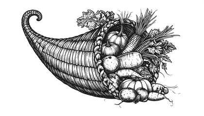 Abundant Harvest - A Detailed Cornucopia Illustration for Thanksgiving.