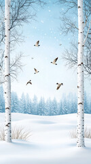 White birch trees in winter evoke serene and peaceful feeling