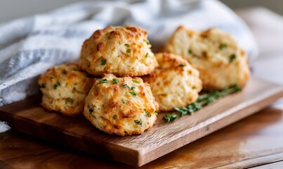 Fototapeta premium garlic cheddar biscuits on a farmhouse table