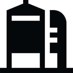 Black silhouette depicts industrial tanks, showcasing solid geometry and stark industrial minimalism