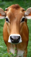 Fototapeta premium Farm animals, grazing, in an organic vegetable farm, overcast soft light, realistic style, peaceful mood, vibrant greens, rule of thirds composition, 85mm lens, water droplets on leaves, high detail,