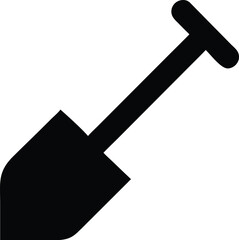 Simple black shovel icon conveys digging, construction, and gardening themes effectively