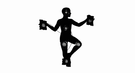 Obraz premium Silhouette of a person in motion capture suit, isolated on white background, ready for animation.