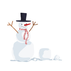 Snowman with a red and white scarf and a black on a white background