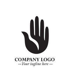 Fototapeta premium Minimalist Black Hand Logo Symbol on White Background in Clean Modern Silhouette Style