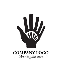 Obraz premium Minimalist Black Hand Logo Symbol on White Background in Clean Modern Silhouette Style