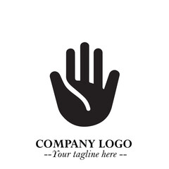 Obraz premium Minimalist Black Hand Logo Symbol on White Background in Clean Modern Silhouette Style