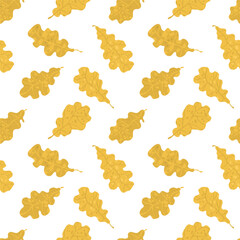 Seamless pattern of yellow oak leaves on a white background
