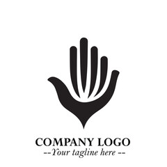 Minimalist Black Hand Logo Symbol on White Background in Clean Modern Silhouette Style