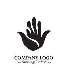 Minimalist Black Hand Logo Symbol on White Background in Clean Modern Silhouette Style