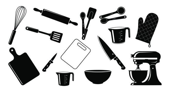 Kitchen utensils and baking tools vector illustration set
