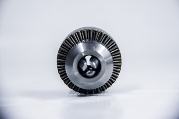 Steel Drill chuck head 13 mm, maintenance electric tools, accessory gear, studio photography shot, isolated on white background, photo is selective focus, shallow depth of field, taken at Cairo Egypt