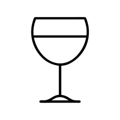 Simple line art icon of a wine glass filled with liquid on a white background