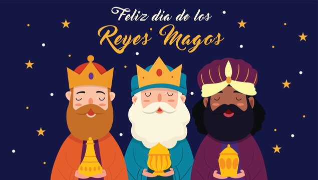 Happy Three Kings Day Illustration, Feliz Reyes Magos.