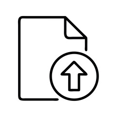 Simple line art icon representing document upload or file transfer process