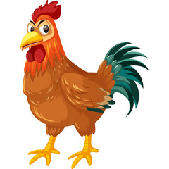 Rooster Standing Proudly With Bright Red Comb And Feathers Against A Transparent Background