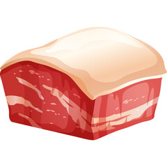Rectangular Raw Pork Belly Block With Thick Layer of Fat On Top Isolated On White Transparent Background