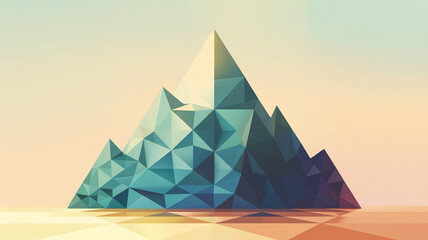 Abstract geometric mountain landscape created with a low-poly triangular design against a soft gradient background.
